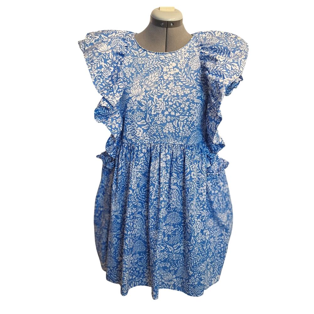 Zara Babydoll Dress Sz S Blue Coquette Angel Ruffle Cottage Flaw See Description